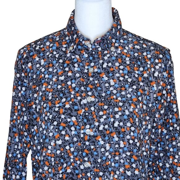 Beams Heart Corduroy Button Down Shirt Gray Blue Orange Floral Women's Small - Picture 2 of 10